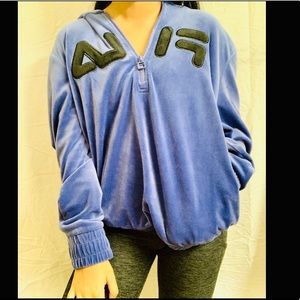 FILA blue velvet velour quarter-zip hoodie
